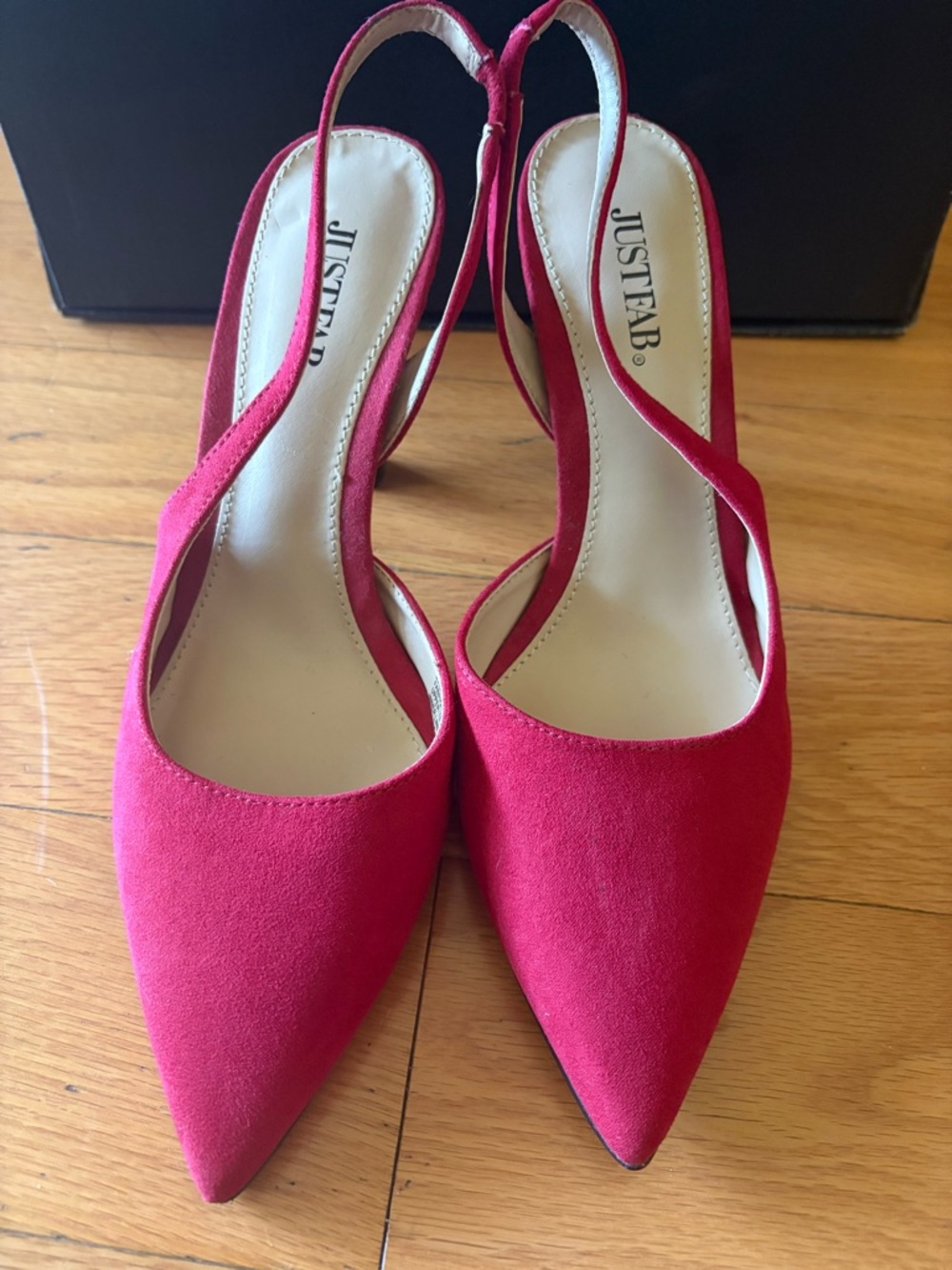 Cherry Red Suede Pointed-Toe Slingback Heels